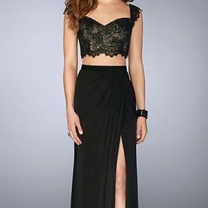 Never Worn La Femme Two Piece Black Lace Top Prom Dress